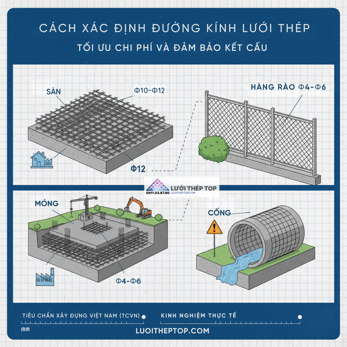 Hướng dẫn chọn đường kính (phi) lưới thép hàn chuẩn Kỹ Thuật