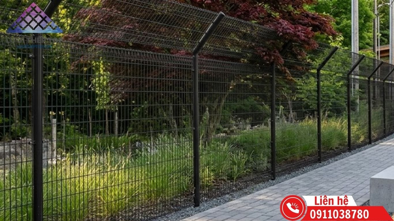Lắp đặt hàng rào lưới thép sơn tĩnh điện dạng gập đầu tam giác giúp đảm bảo thẩm mỹ và an toàn tuyệt đối cho khu vực công cộng