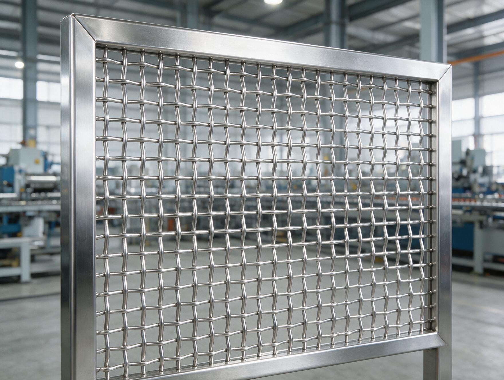 Cận cảnh lưới thép inox đan bóng dùng trong môi trường công nghiệp