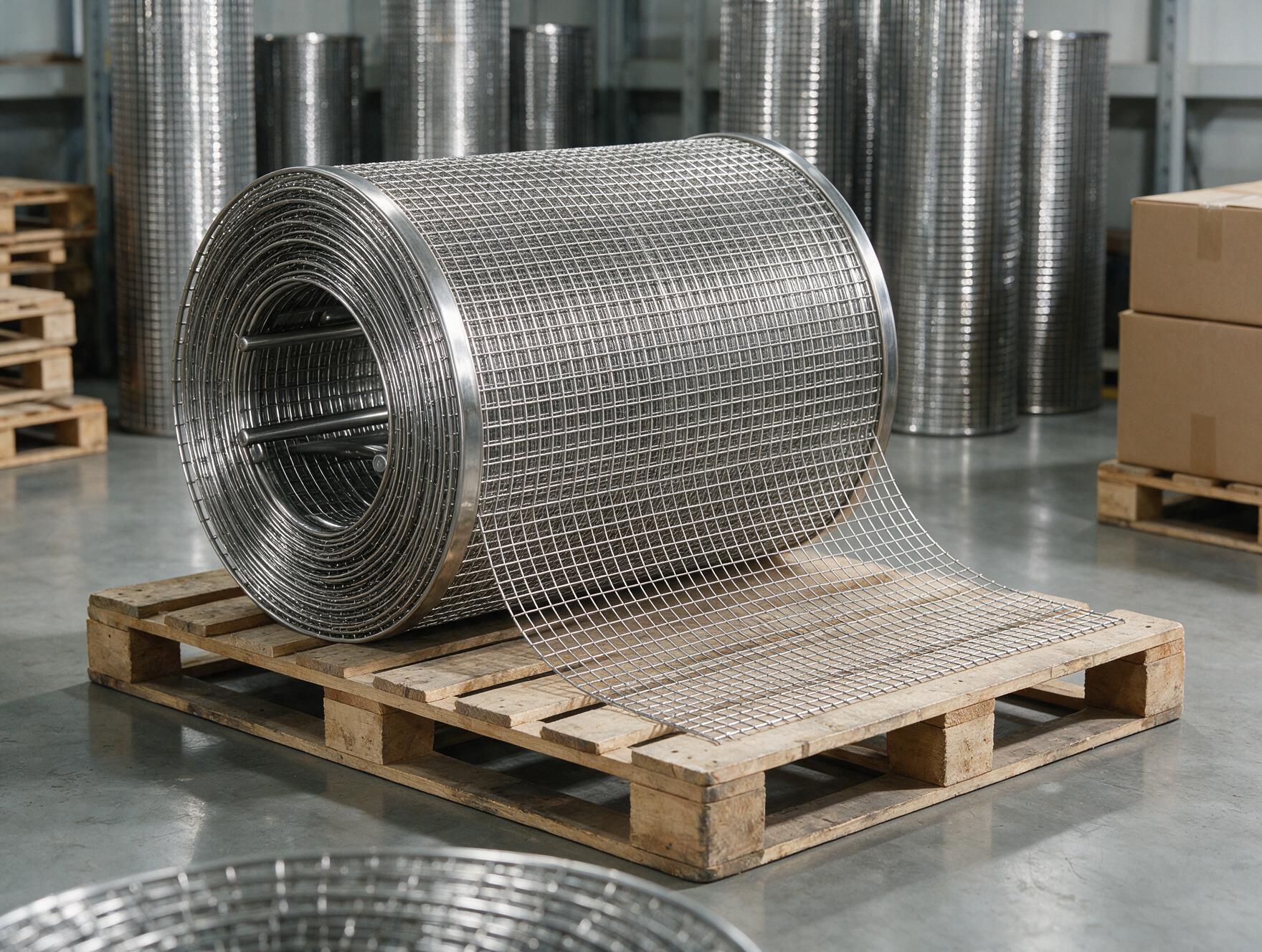 Cuộn vật liệu lưới thép inox tại kho