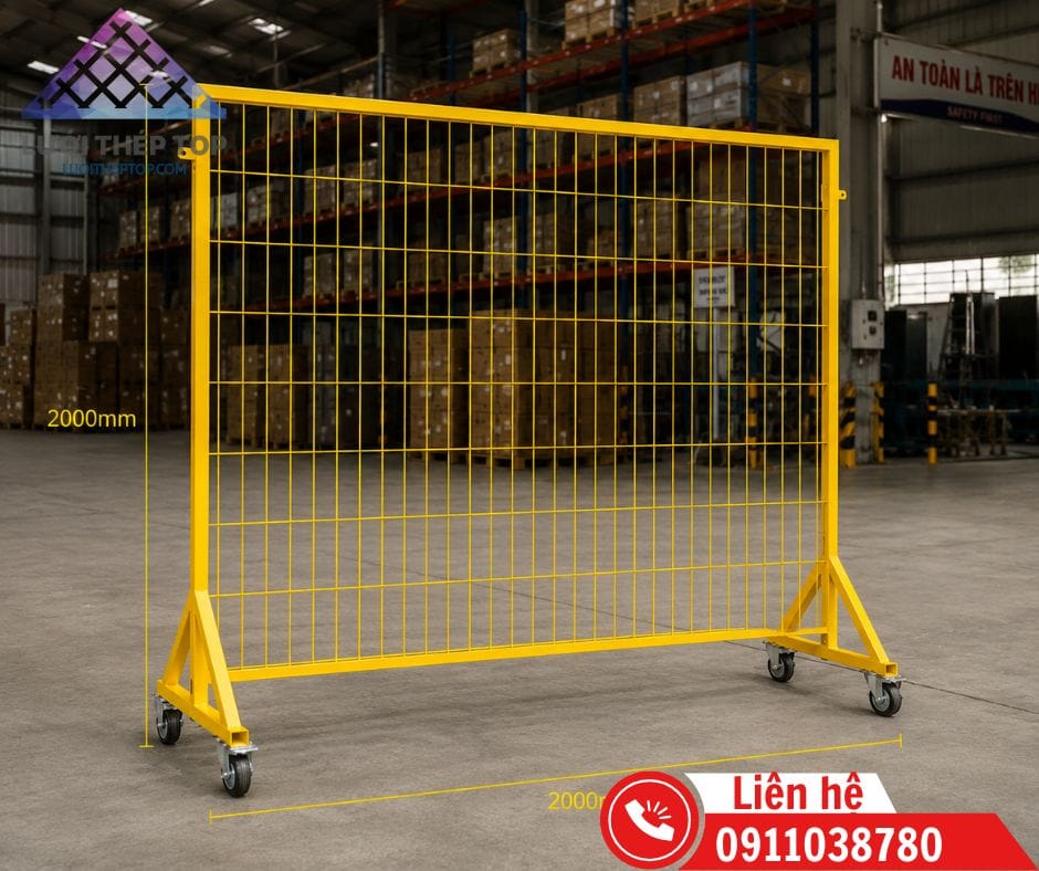 hàng rào có bánh xe sơn tĩnh điện ô lưới 60 x 160