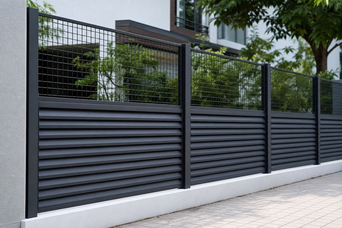 Hàng rào lưới thép hàn kết hợp panel lam tôn che chắn