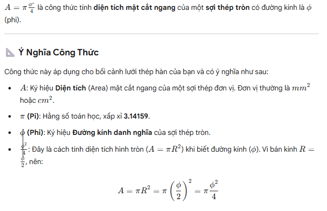 Công thức tính diện tích mặt cắt ngang