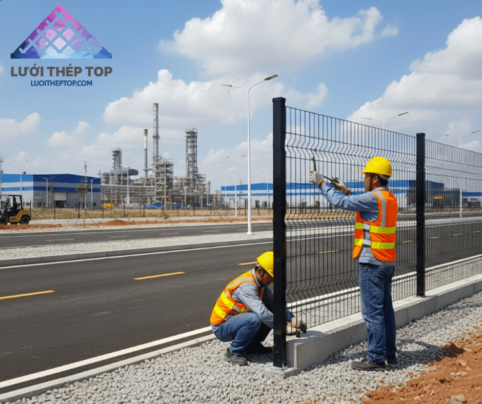Hướng dẫn chi tiết lắp đặt hàng rào lưới thép hàn bước đo đạc định vị cột