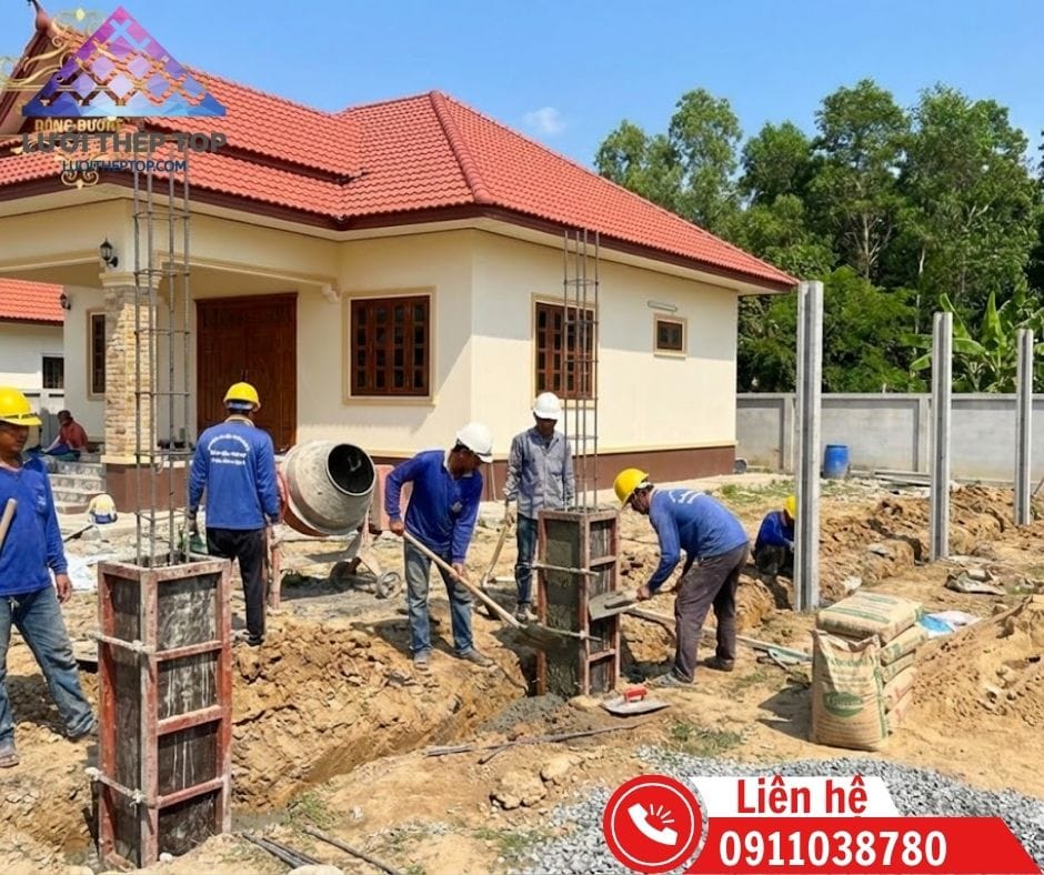Thi công móng trụ bê tông cốt thép kiên cố cho hàng rào nhà cấp 4