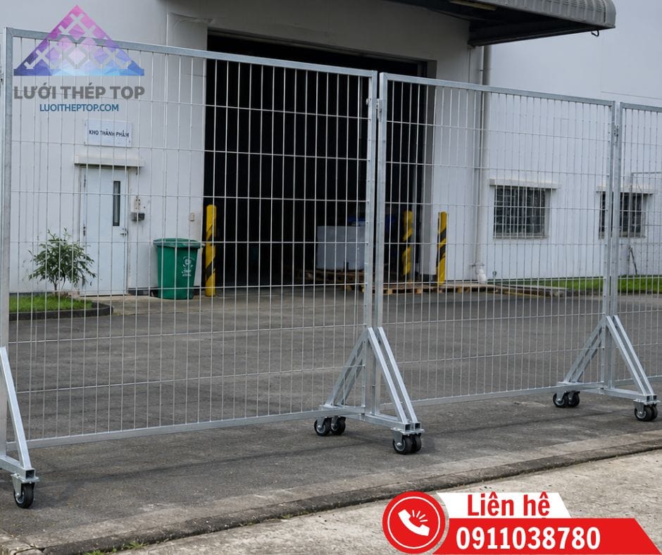 hàng rào di động có bánh xe cho nhà xưởng và kho bãi