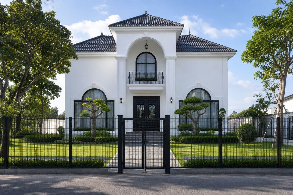 Hàng rào mặt tiền biệt thự lưới thép hàn sơn tĩnh điện màu đen