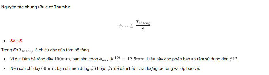 Nguyên tắc chung (Rule of Thumb) với chiều dày kết cấu bê tông